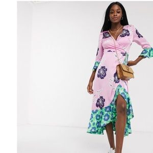 ASOS LIQUORISH Contrast Hem Floral Wrap Dress